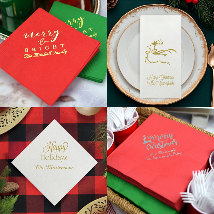 Napkins custom printed for Christmas holiday table and party decor