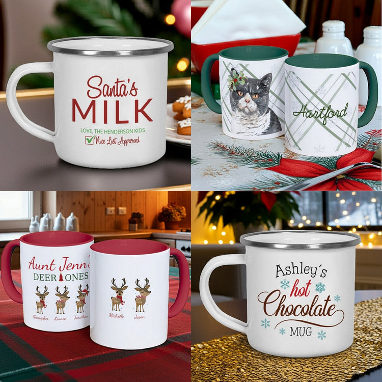 Assorted mugs personalized for Christmas