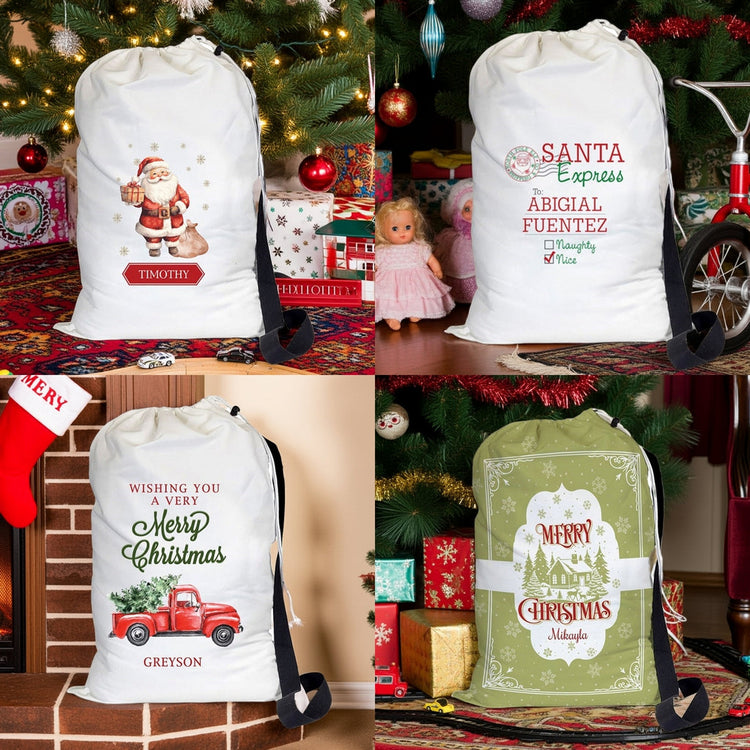 Personalized Santa gift sacks and Christmas theme gift sacks