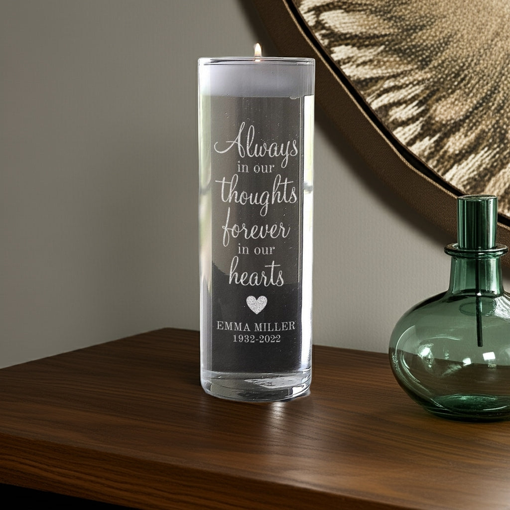 Personalized memory candle vase with heartfelt message and name engraved for memorial remembrance