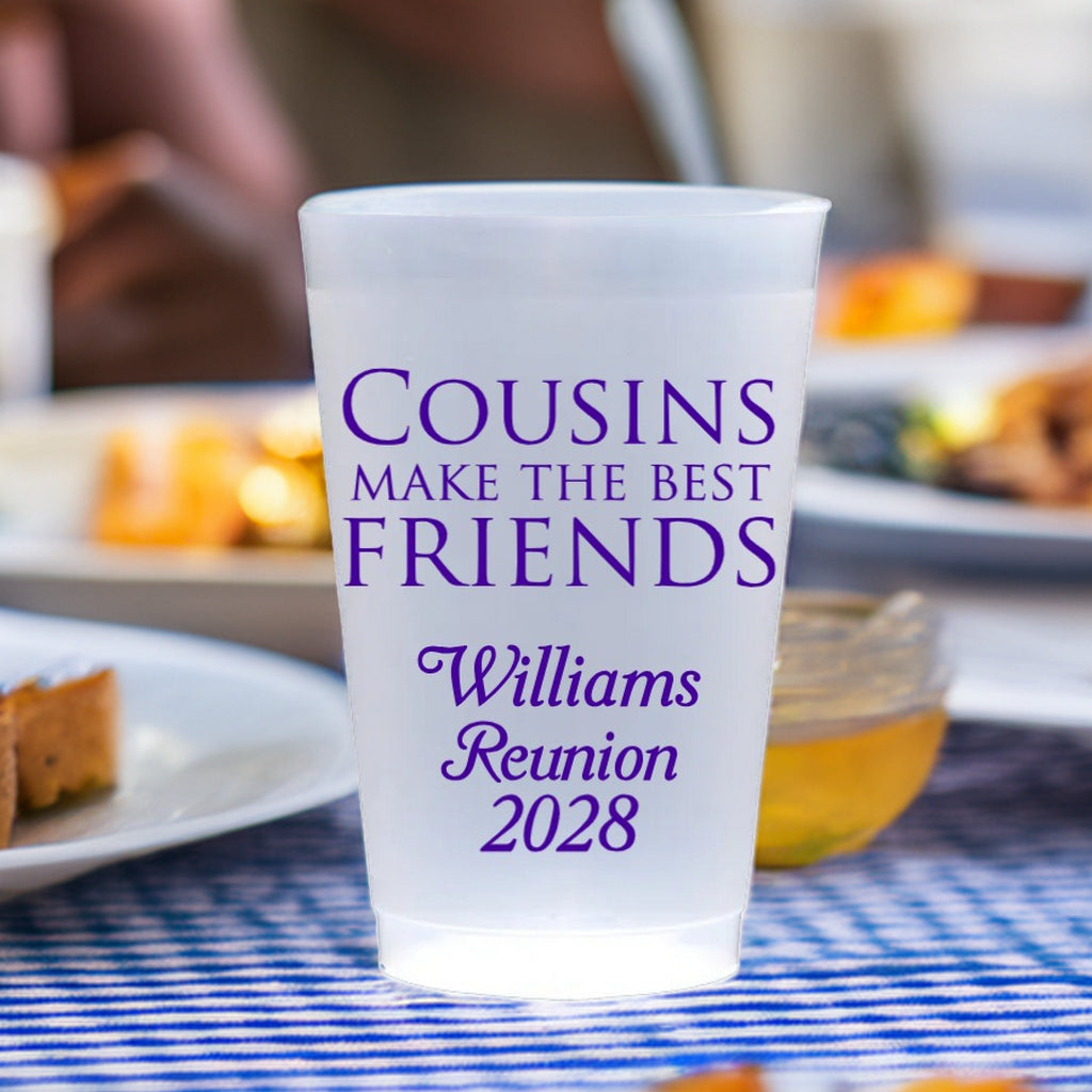 Tippytoad personalized family reunion cups with Cousins make the best friends design for Williams Reunion 2028