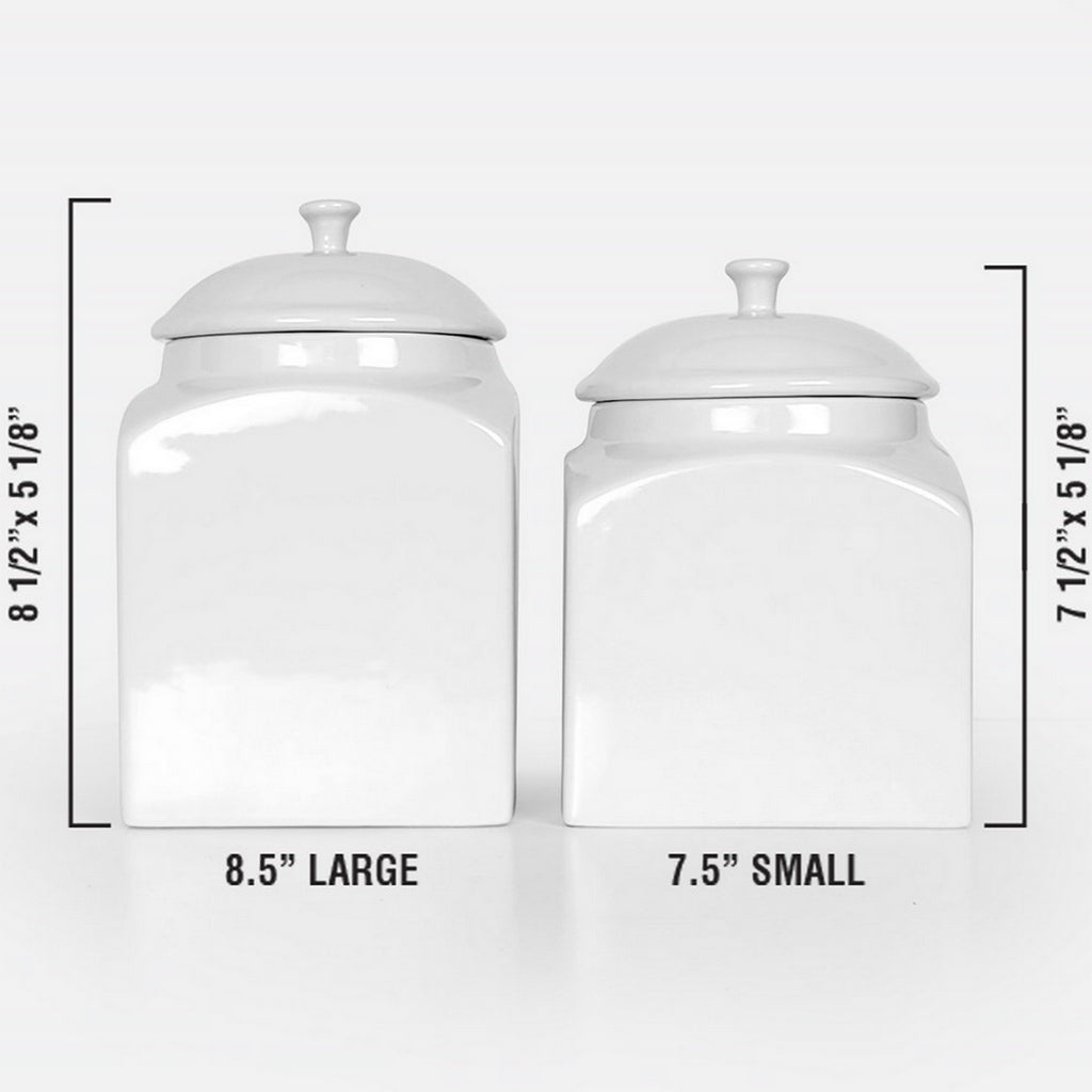 Ceramic pet urns displayed in 52 ounce small and 66 ounce large sizes with lids