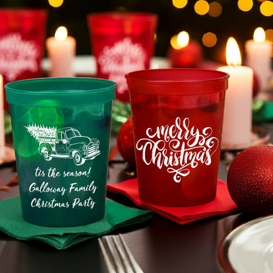 Tippytoad Christmas Party Stadium Cups in Green and Red for Holiday Celebrations