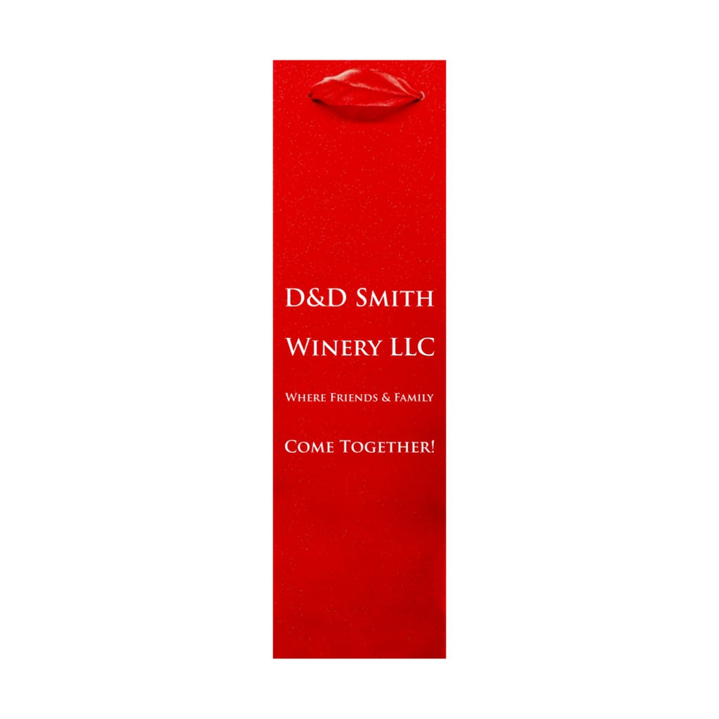 Red glitter wine bottle bag with white print and ribbon handle custom printed glitter christmas wine bottle gift bags