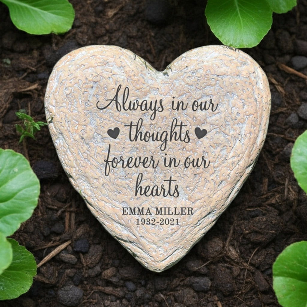 Forever in our hearts personalized heart garden stone with memorial inscription
