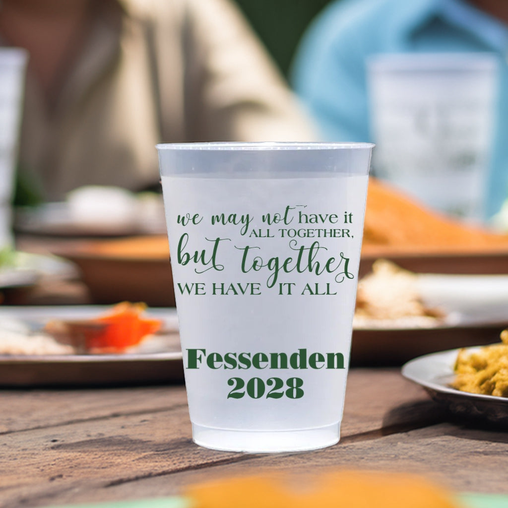 Personalized family reunion cups with Fessenden 2028 and inspirational quote by Tippytoad