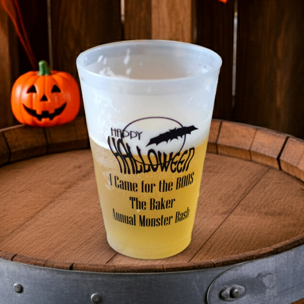 Halloween cup personalized with bat and moon Happy Halloween design and custom message