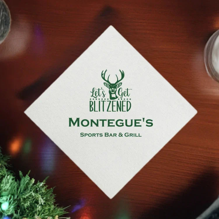 Personalized Luxury Linen Feel Christmas Cocktail Napkins