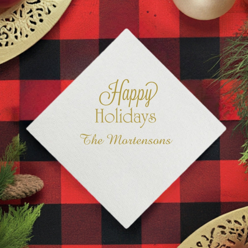 Personalized Luxury Linen Feel Christmas Cocktail Napkins