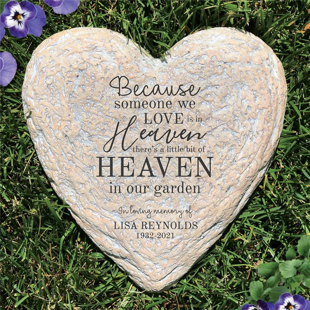 Heaven in our garden personalized heart memorial garden stone with engraved remembrance message