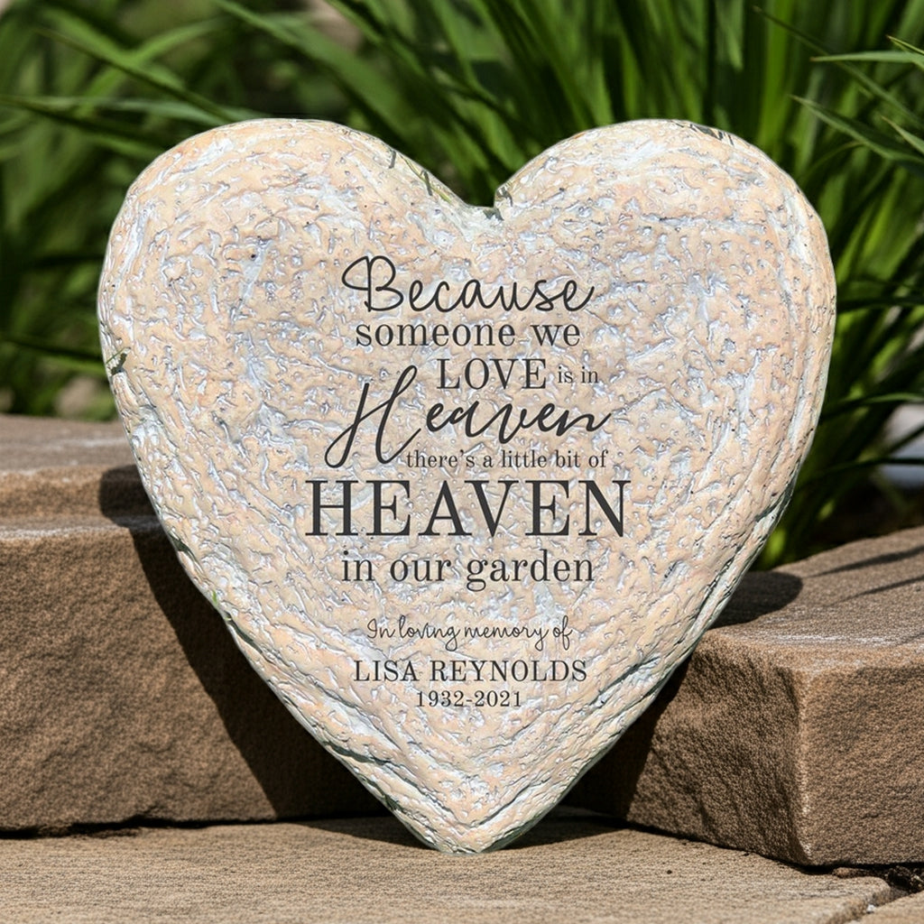 Heaven in our garden personalized heart memorial garden stone with engraved loving memory message