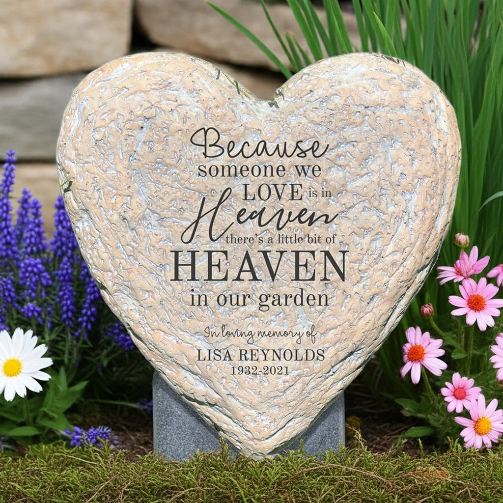 Heaven in our garden personalized heart memorial garden stone with engraved loving memory text