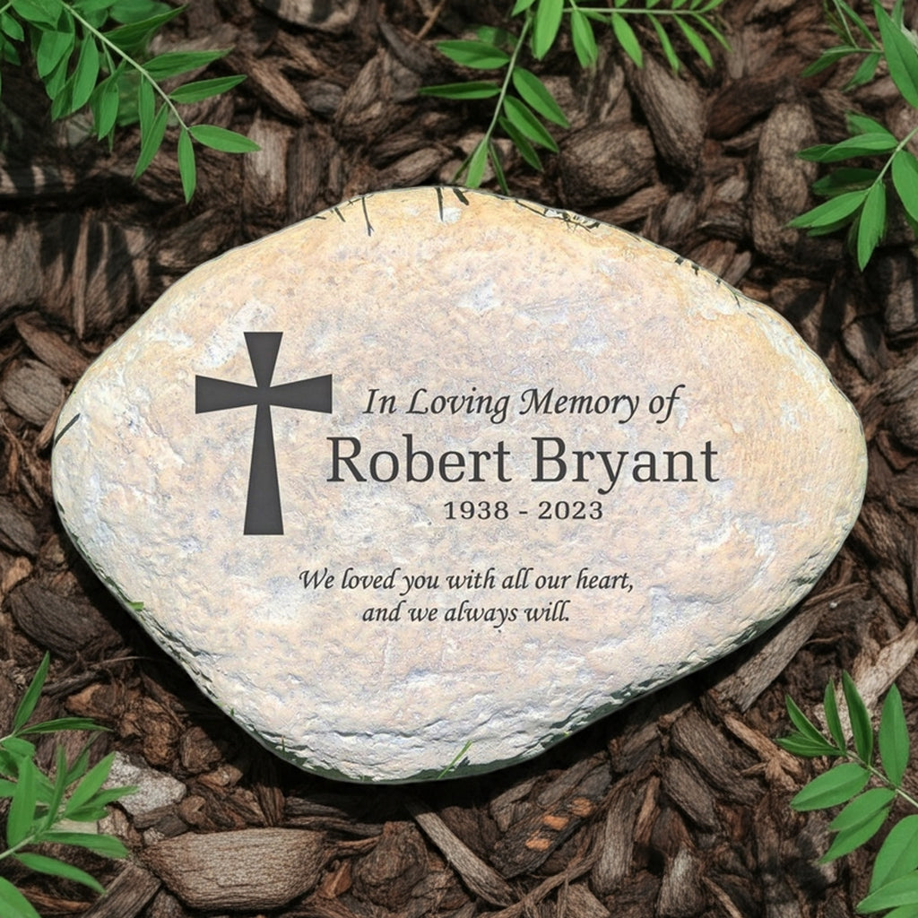 In loving memory cross personalized memorial garden stone with engraved tribute lost loved one
