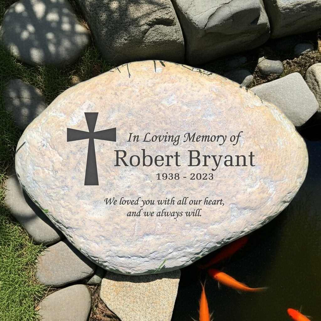 In loving memory cross personalized memorial garden stone with engraved tribute
