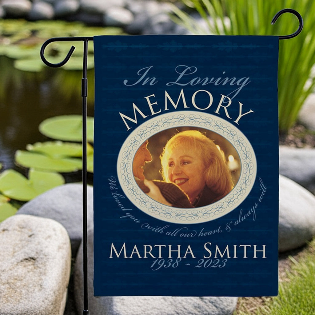 In loving memory memorial photo personalized garden flag with custom photo and name