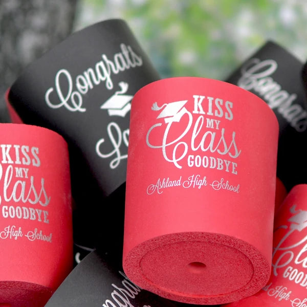 Black and silver color personalized graduation party can cooler favors