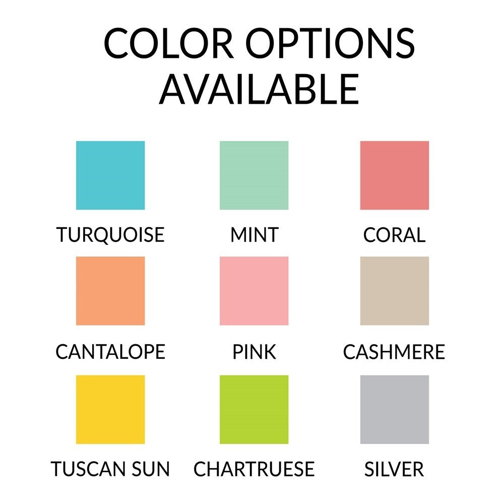 Available bag color options for laundry bag gifts personalized with bock initials and script names.