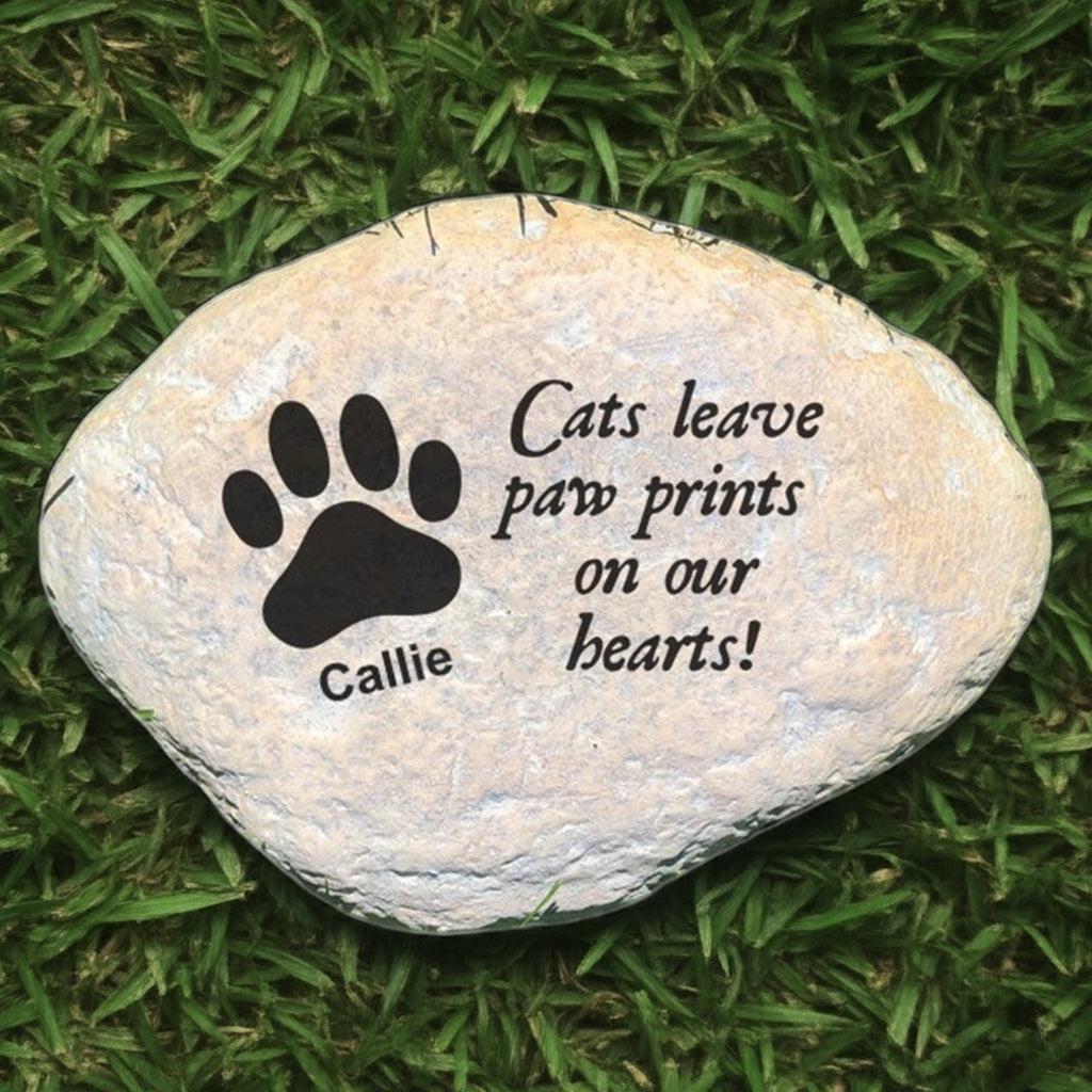 Personalized cat memorial garden stone with paw print and heartfelt message