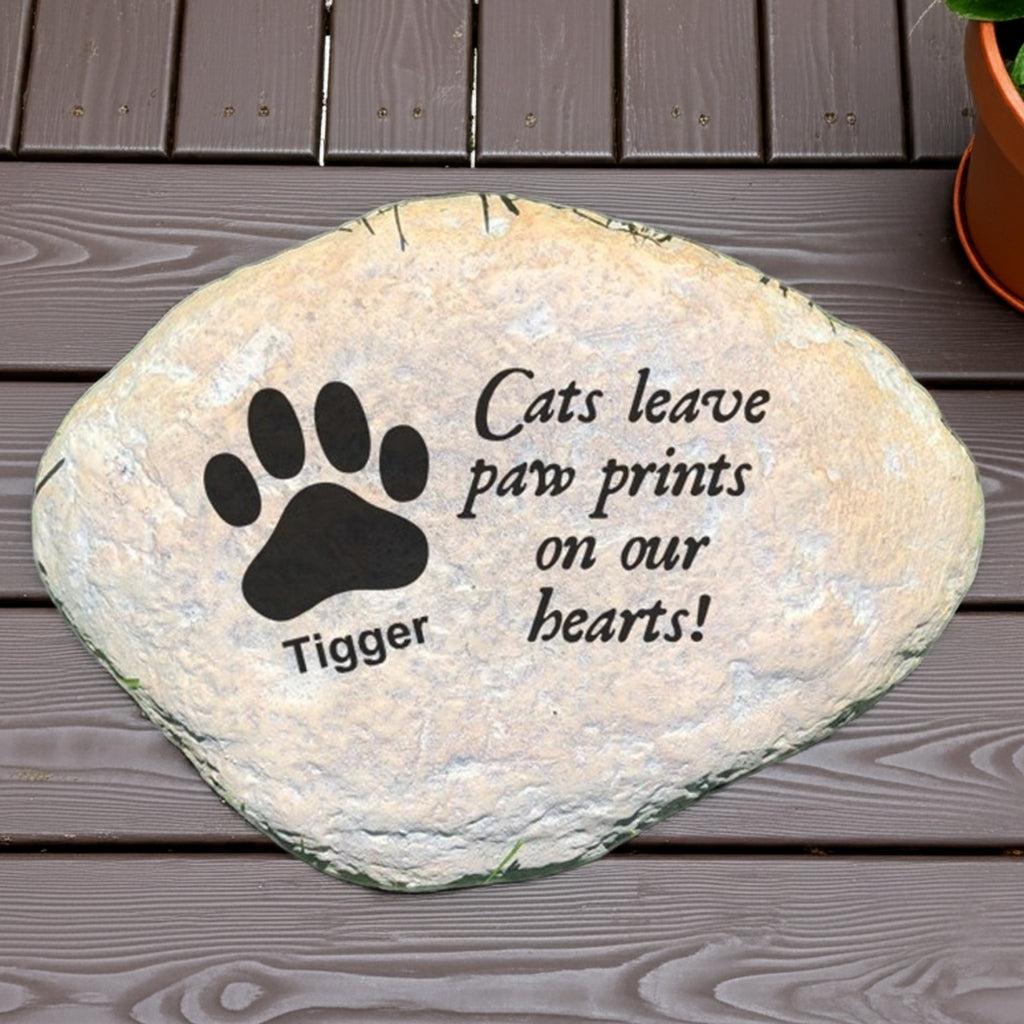 Personalized cat memorial garden stone with paw print and heartfelt text