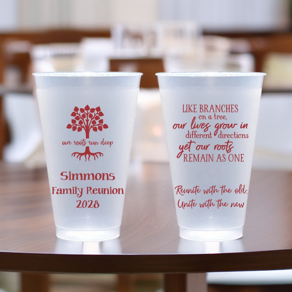 Personalized family reunion cups with tree design and heartfelt reunion messages by Tippytoad