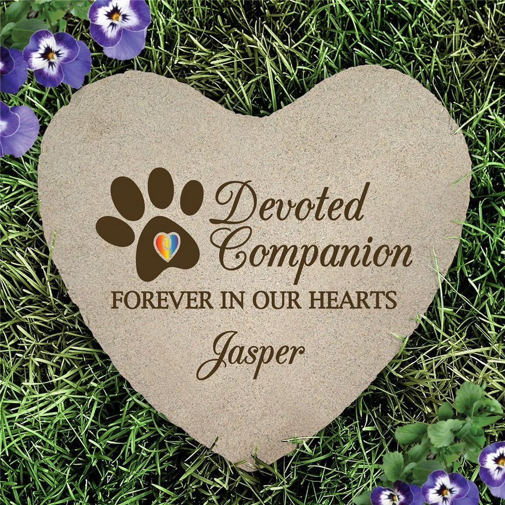 Personalized heart pet memorial garden stone with paw print and engraved message