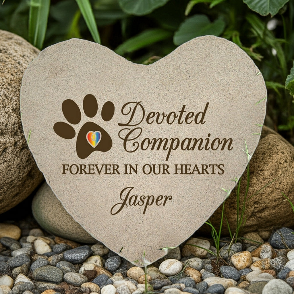 Personalized heart pet memorial garden stone with paw print and custom text