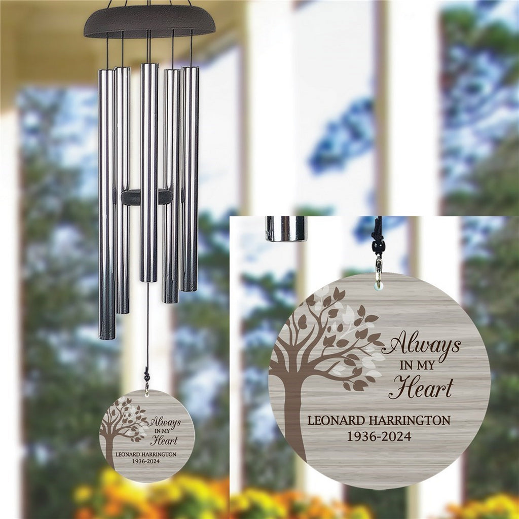 Personalized memorial wind chime with tree design and engraved tribute for Leonard Harrington