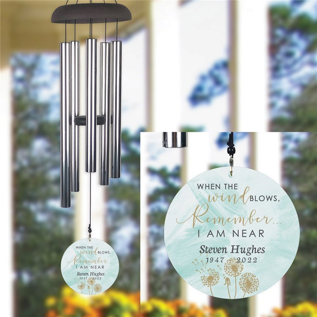 Personalized memorial wind chime with engraved message and name