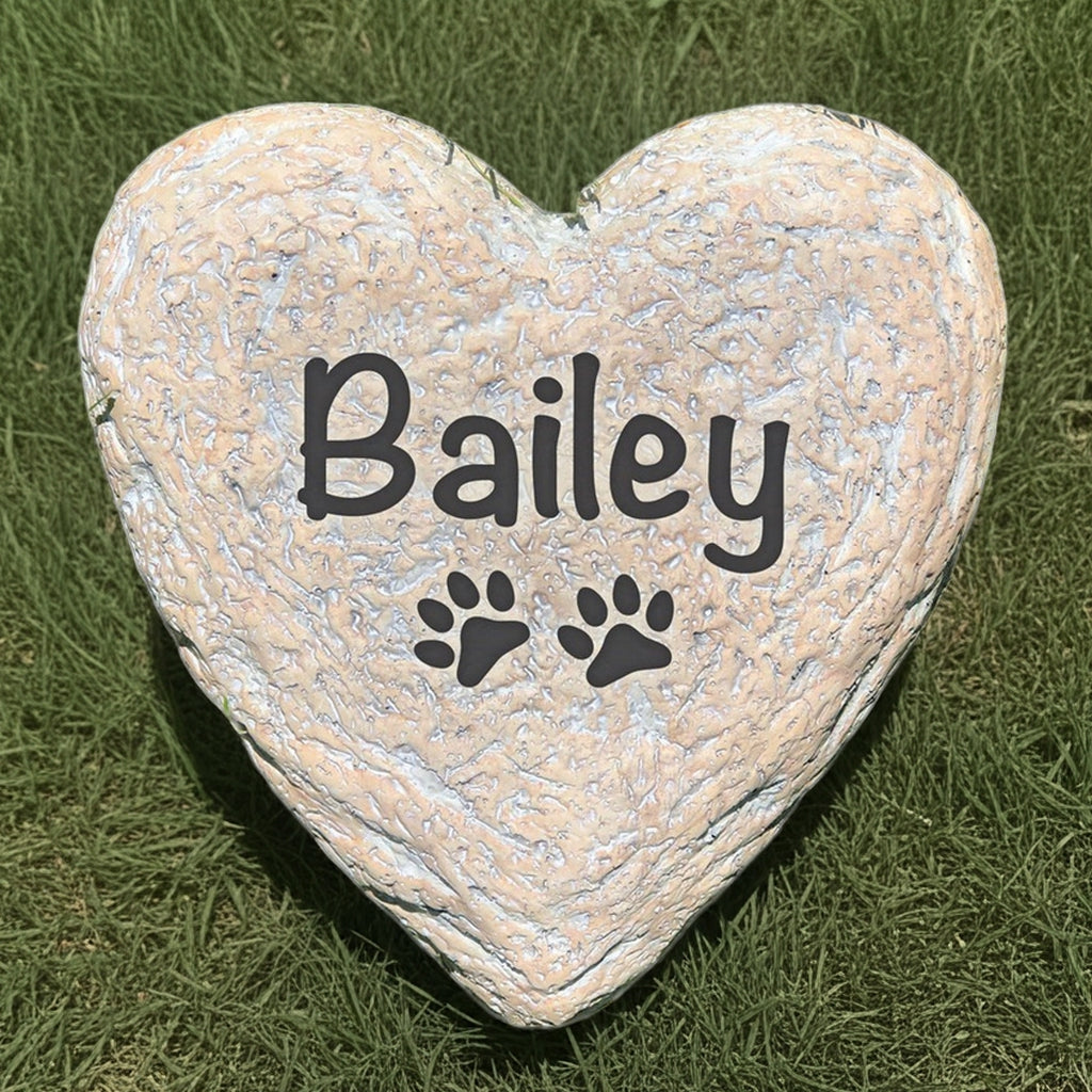 Personalized pet memorial stone heart-shaped garden stone engraved with pet name and paw prints