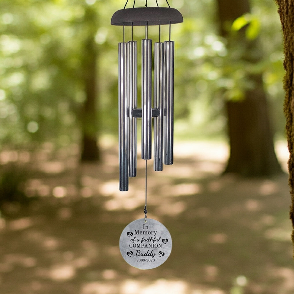 Personalized pet memorial wind chime with engraved memory plate for pet
