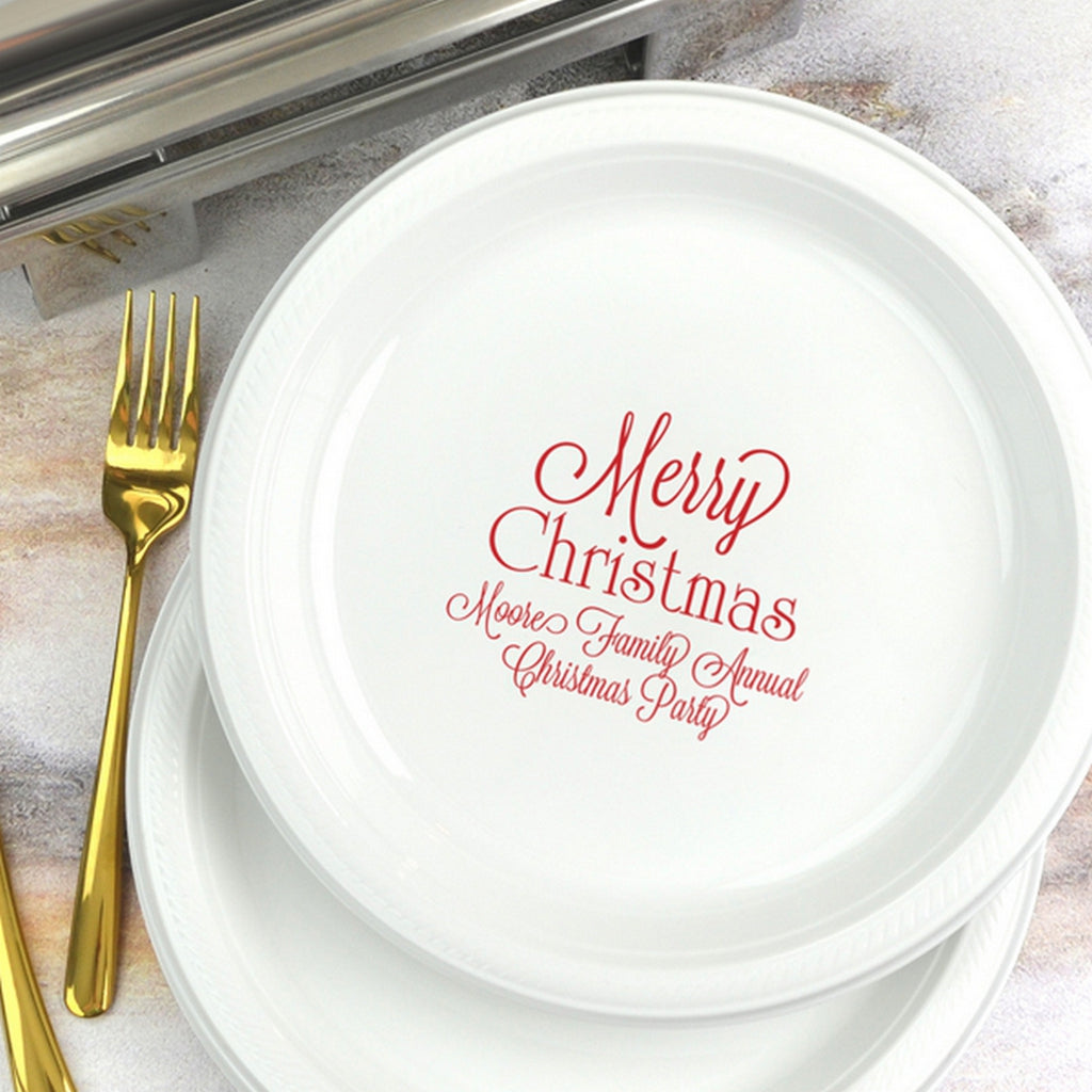 Tippytoad plastic Christmas dinner plates with festive Merry Christmas design for holiday gatherings