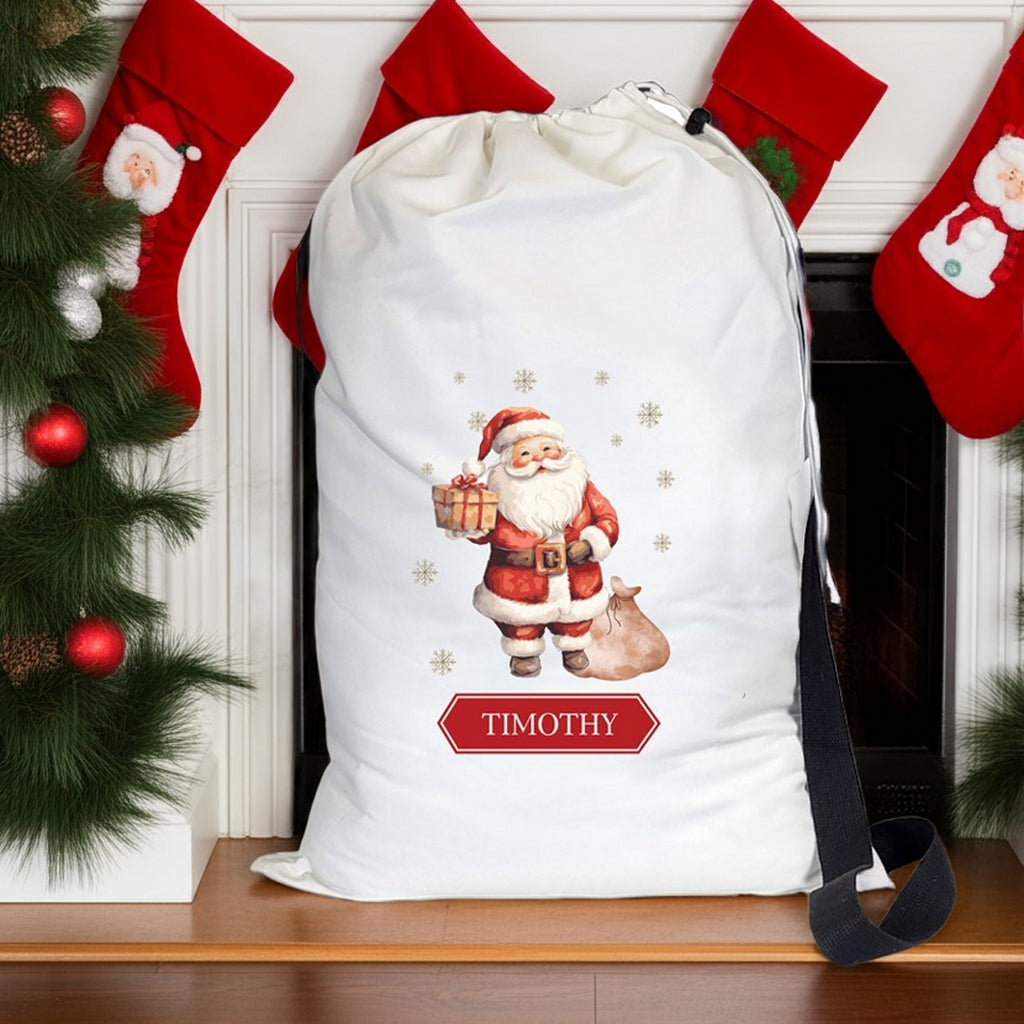 Personalized Santa Christmas gift sack with festive design, perfect for holiday presents