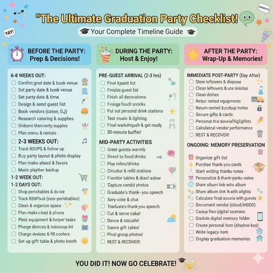 Ultimate graduation party checklist for preparation, activities, and post-party cleanup essentials