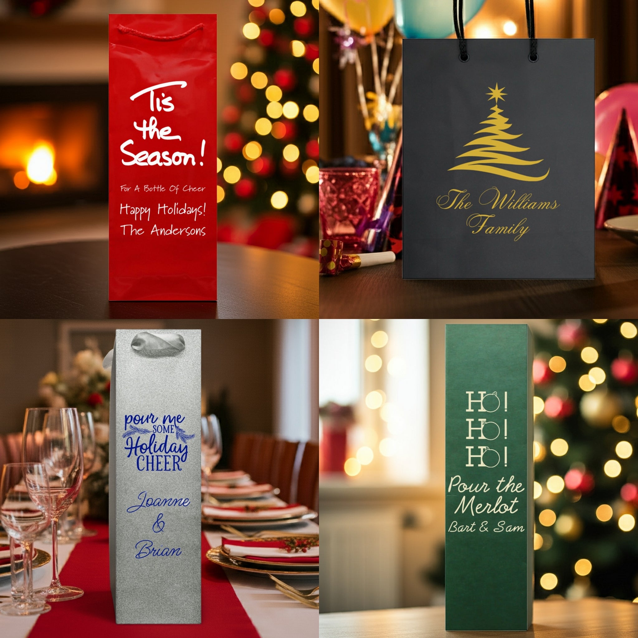 Personalized Christmas wine bottle bags gift bags and wine boxes