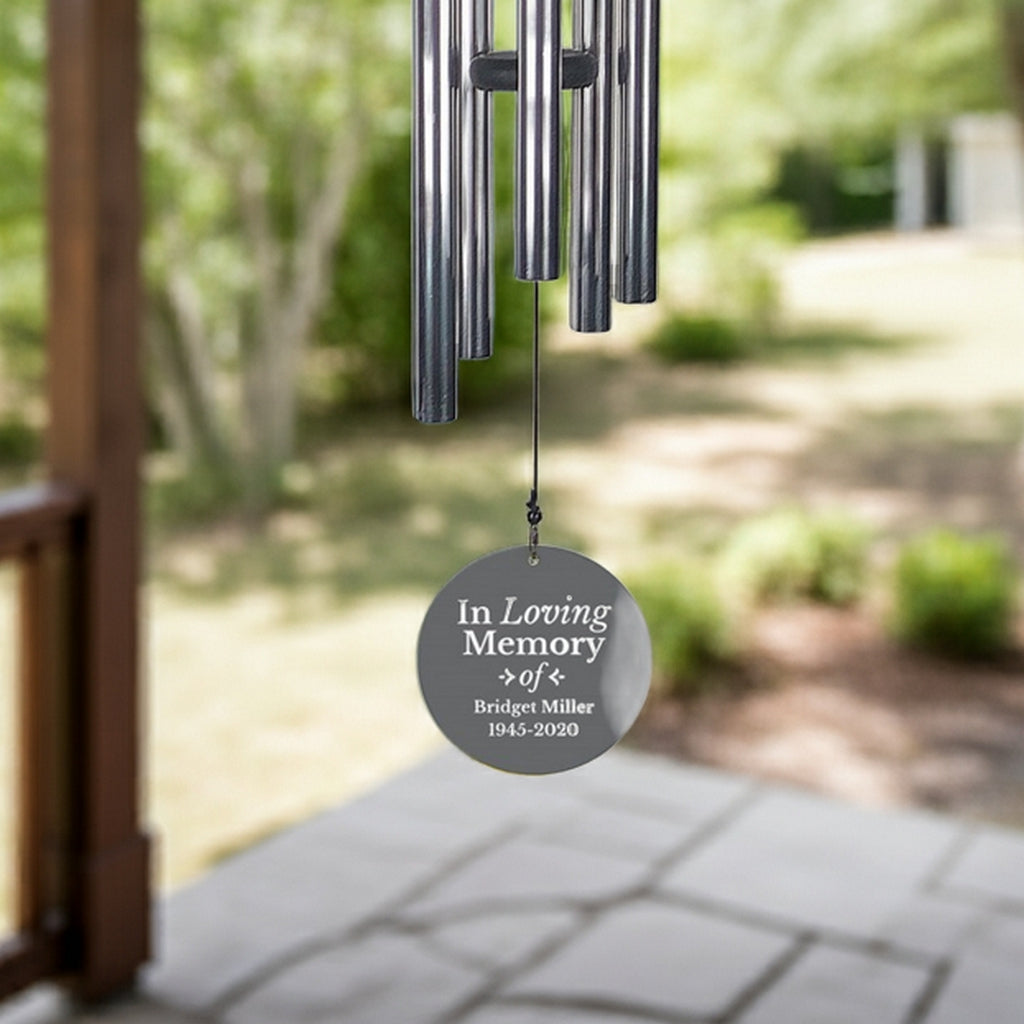 Personalized In Loving Memory Memorial Wind Chime haning in a gazebo