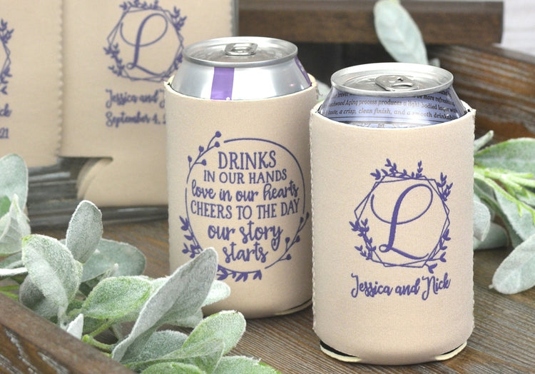 Neoprene can cooler sleeves personalized for wedding reception favors
