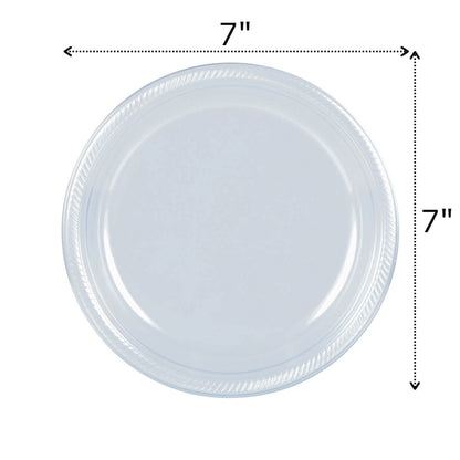 Clear 7 inch round plastic plate top view by Tippytoad for personalized plastic Halloween appetizer and dessert plates.