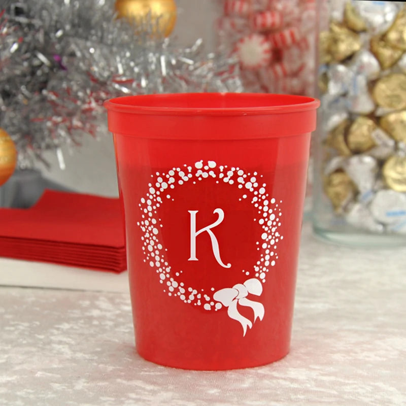 Personalized Winter Wedding Stadium Cup, 16oz, Customized Christmas Holiday Wedding Favor, buy Tis Season to be Married, Plastic Cup | XMAS301