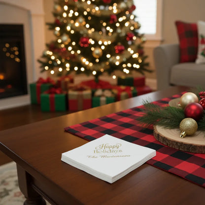 Personalized Luxury Linen Feel Christmas Cocktail Napkins