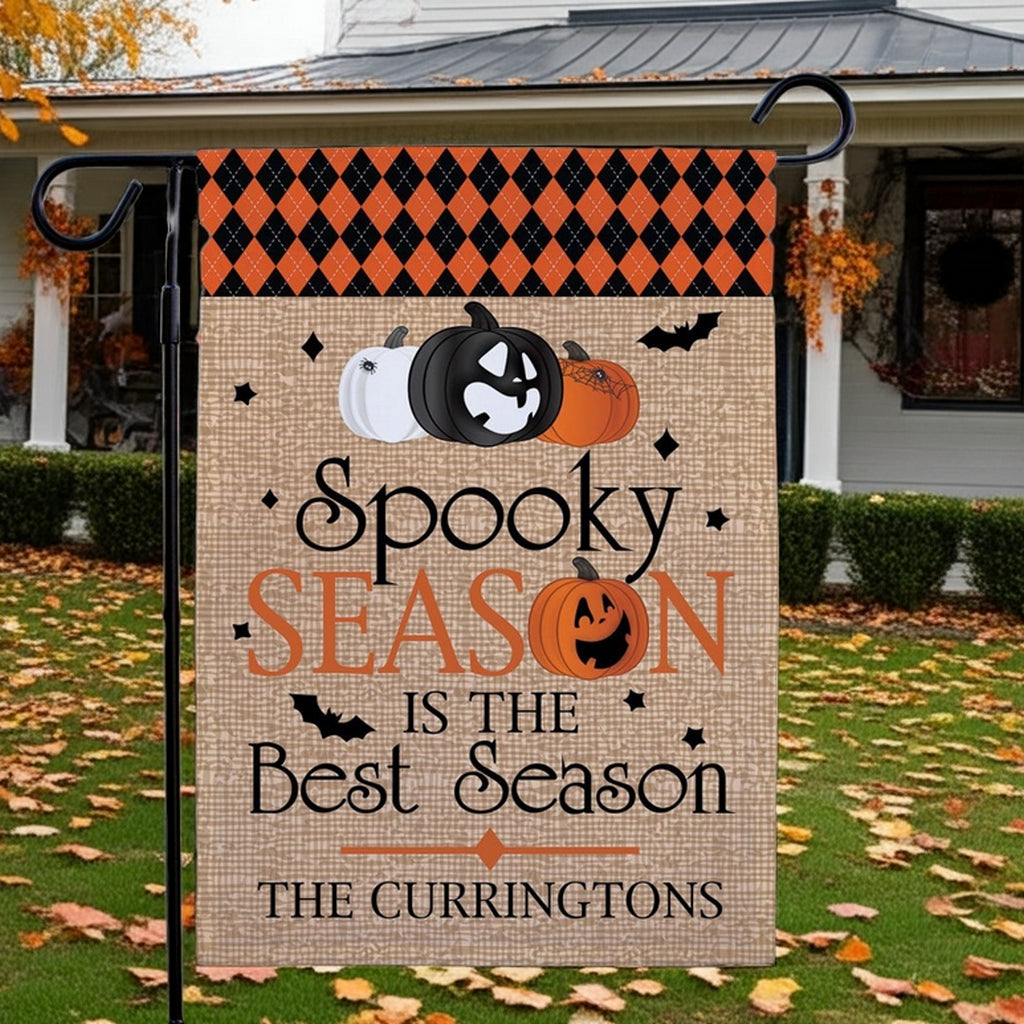 Personalized Halloween garden flag Spooky Season is the Best Season pumpkins and bats