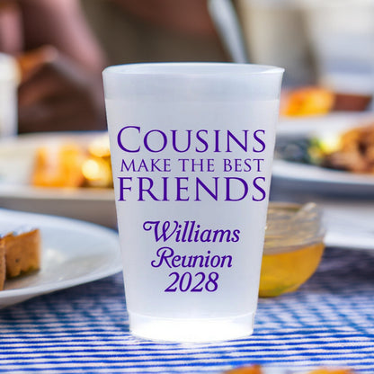 Tippytoad personalized family reunion cups with Cousins make the best friends design for Williams Reunion 2028
