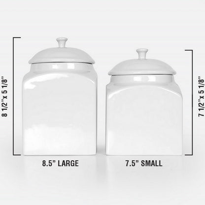 Ceramic pet urns displayed in 52 ounce small and 66 ounce large sizes with lids