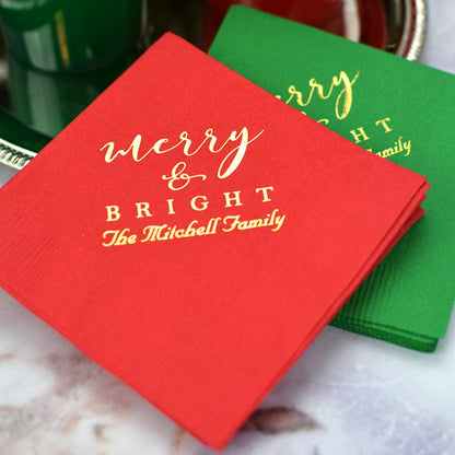 Pesonalized Christmas cocktail party napkins