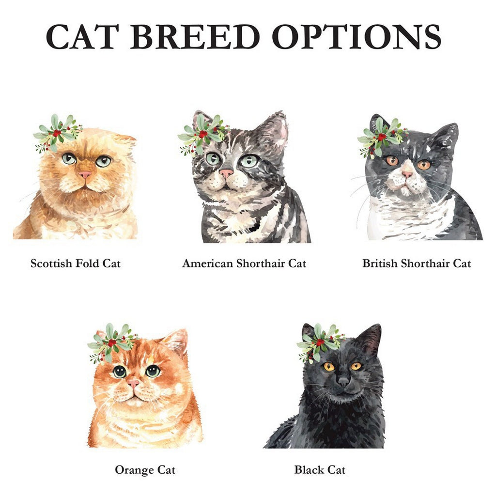 Cat breed option illustrations for personalized holly sprig cat Christmas mug