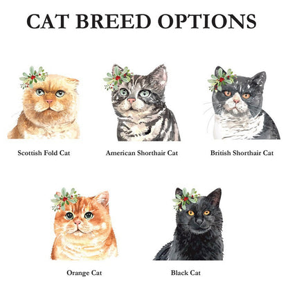 Cat breed option illustrations for personalized holly sprig cat Christmas mug