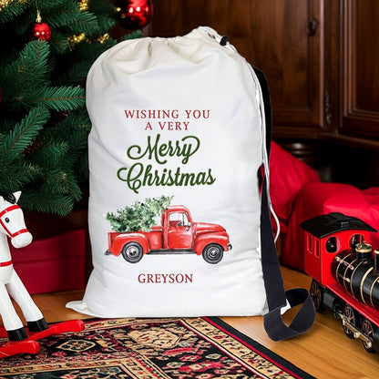 Pro Gift Source Santa Sack with Red Truck and Christmas Tree Design for Holiday Gifts