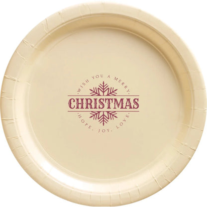 Vanilla color paper Christmas appetizer plate personalized with Christmas Snowflake design