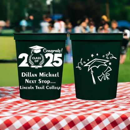 16 Oz. Reusable Plastic Stadium Cups Personalized for Graduation Party