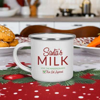 Personalized Christmas mug featuring 'Santa's Milk' design for holiday festivities