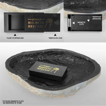 Custom memorial garden stone with black magnetic keycase option attached inside